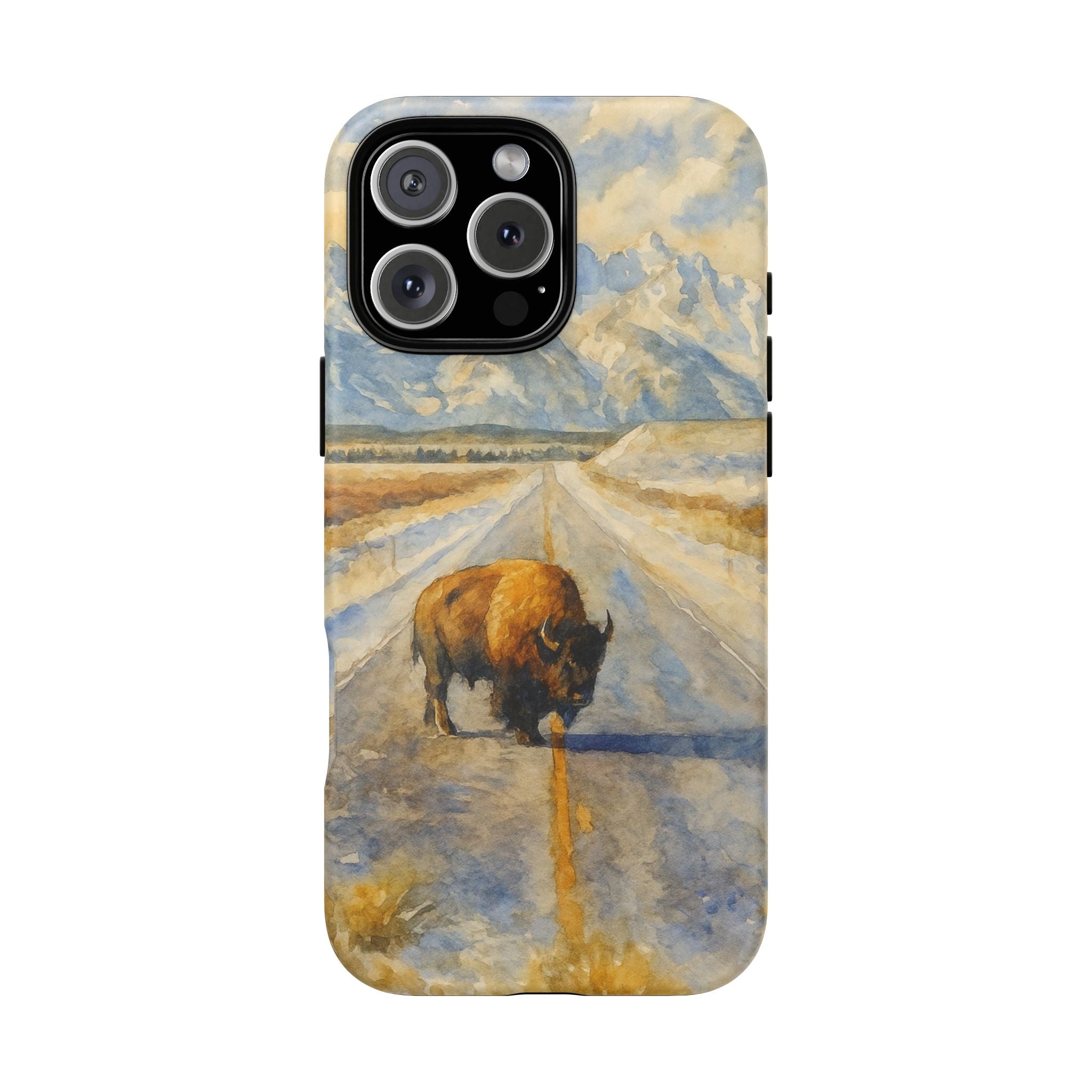Grand Teton National Park Wild Bison Road Phone Case - Perfect Gift for Nature Lovers and Park Enthusiasts