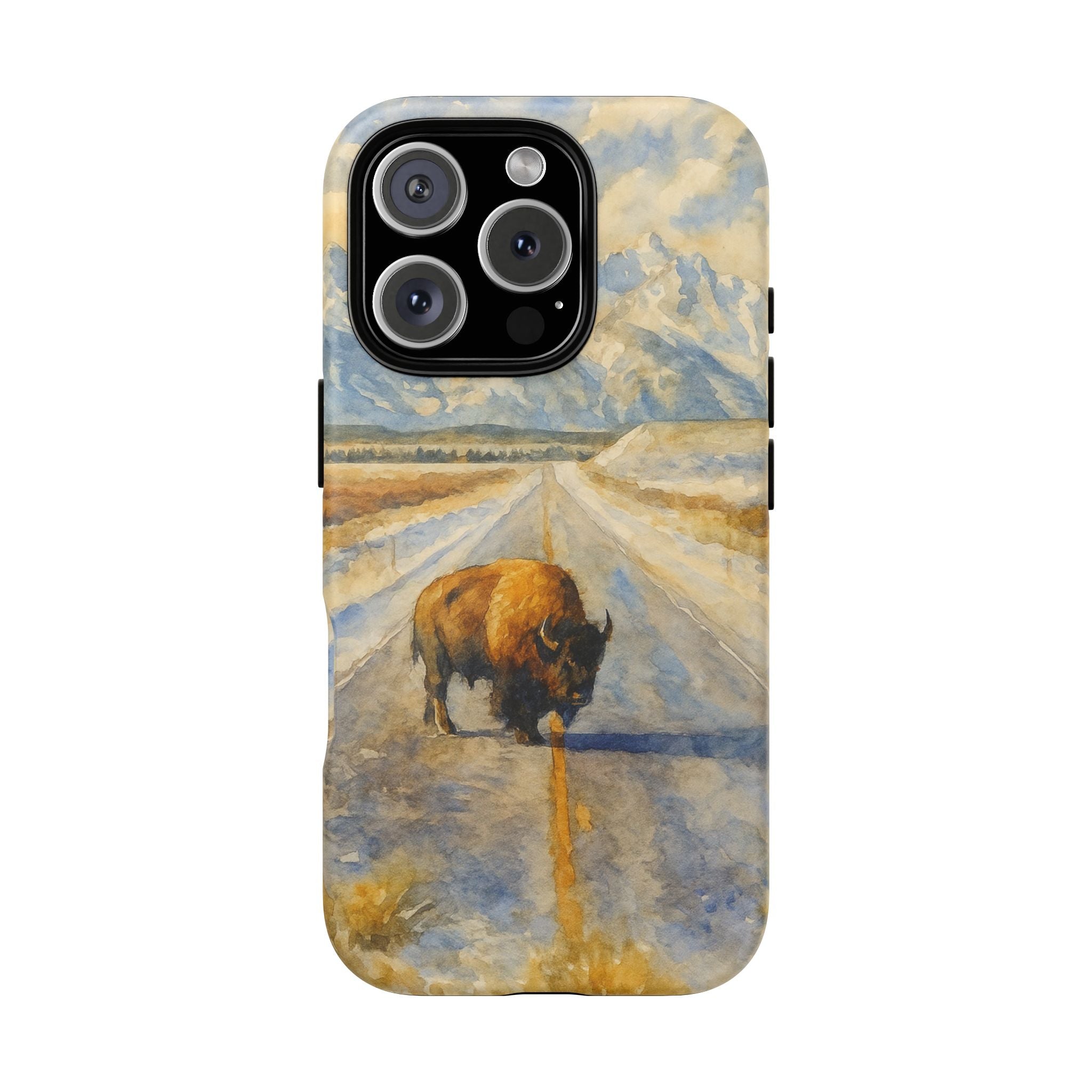 Grand Teton National Park Wild Bison Road Phone Case - Perfect Gift for Nature Lovers and Park Enthusiasts