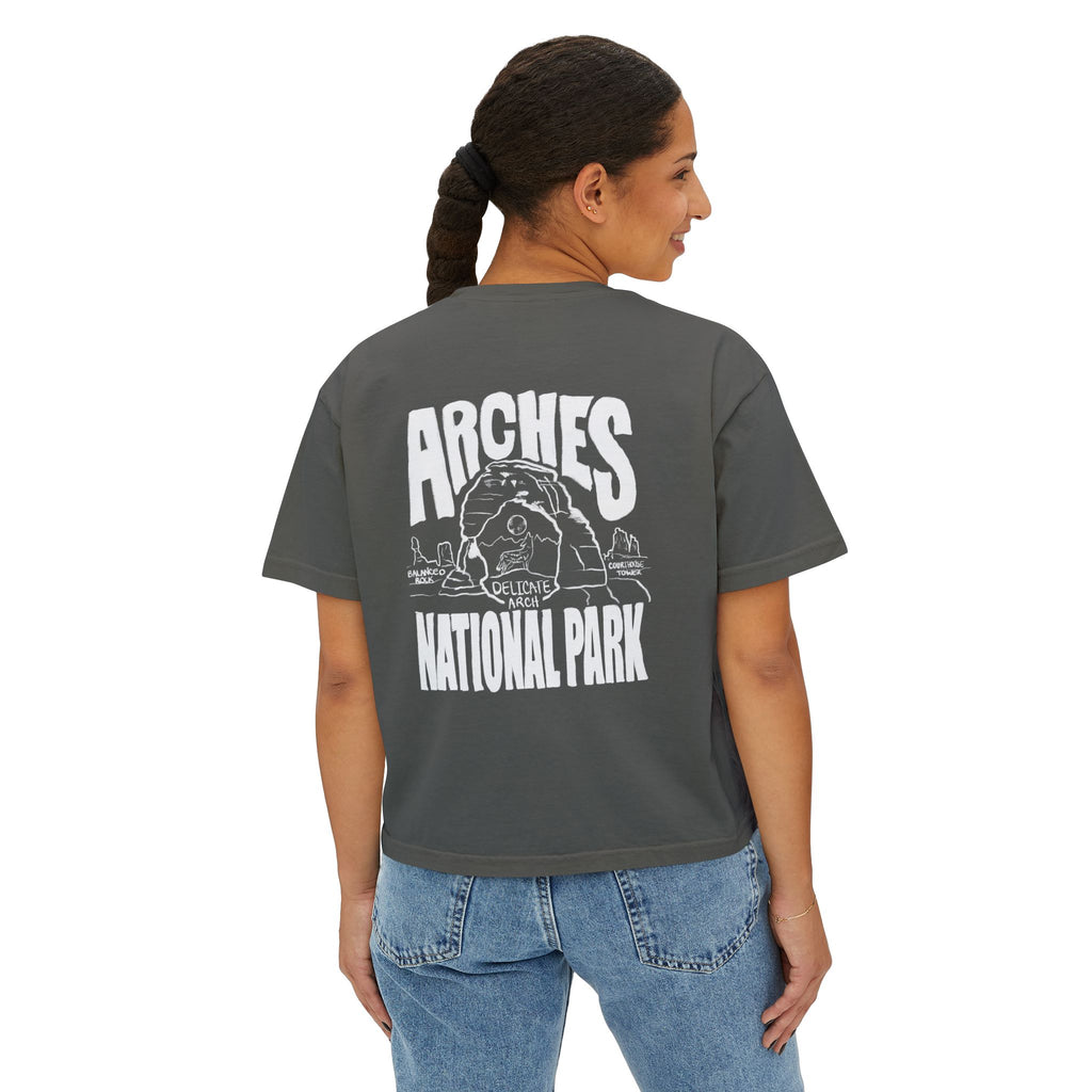 National Park Boxy Tee - Delicate Arch Design for Women