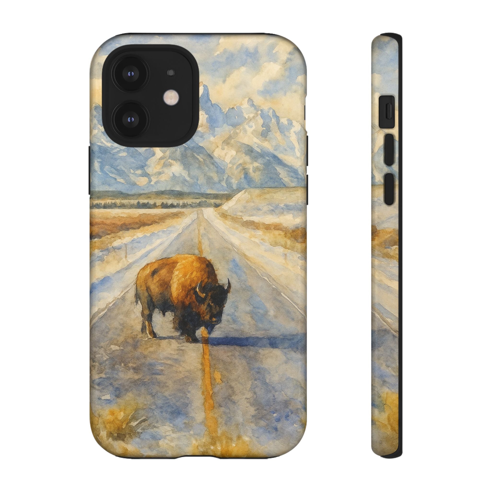 Grand Teton National Park Wild Bison Road Phone Case - Perfect Gift for Nature Lovers and Park Enthusiasts