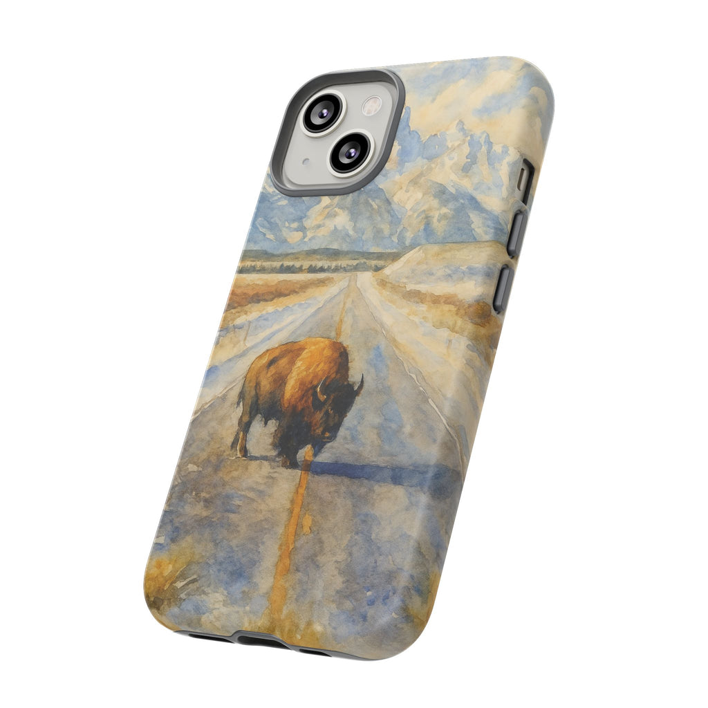 Grand Teton National Park Wild Bison Road Phone Case - Perfect Gift for Nature Lovers and Park Enthusiasts